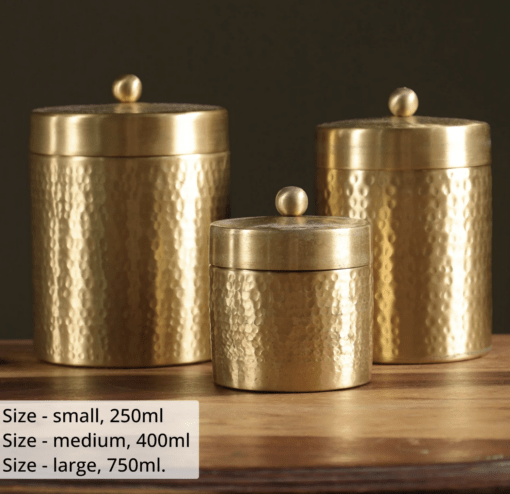 Handcrafted Pure Brass Jar with Lid | Set of 3 | Small, Medium, and Large - Image 2